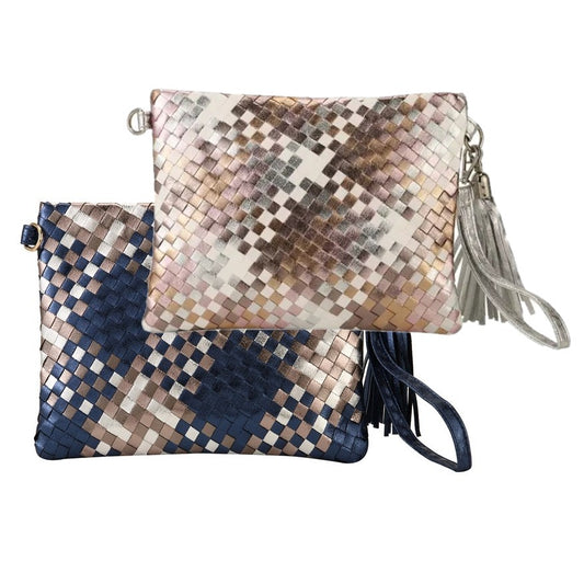 Woven Faux Leather Clutch Handbag Purse (assorted colors)