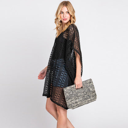 Straw Clutch Purse Bag (Black)