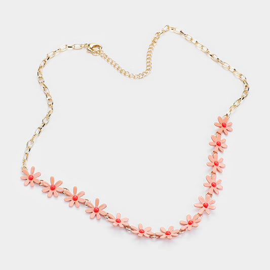 Flower Accented Collar Necklace (Pink Daisy)