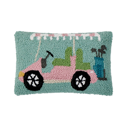 Pink Golf Cart Hook Throw Pillow