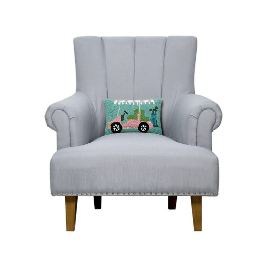 Pink & Green Golf Cart Hook Throw Pillow
