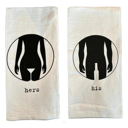 “His & Hers” Bar Towels – Cheeky Flour Sack Kitchen Towel (sold individually)