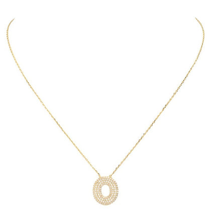 Letter O Oval Gold Dipped CZ Cubic Zirconia Monogram Pendant Necklace (Gold)