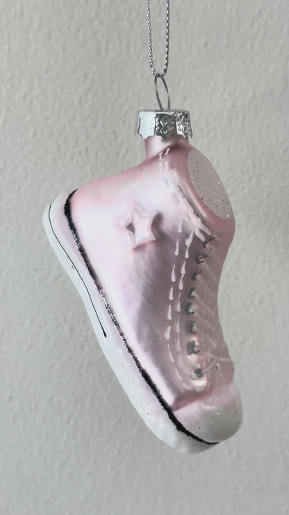 Pink High Top Sneaker Glass Christmas Tree Ornament