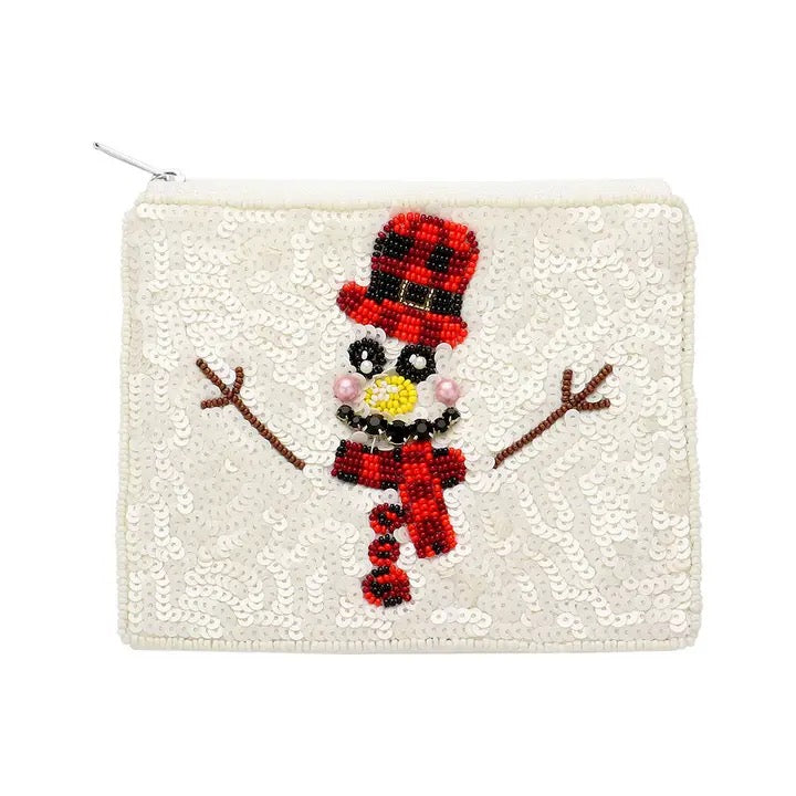 Beaded Snowman Coin Purse - Zippered Pouch