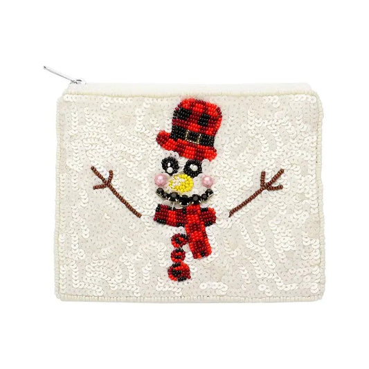 Beaded Snowman Coin Purse - Zippered Pouch