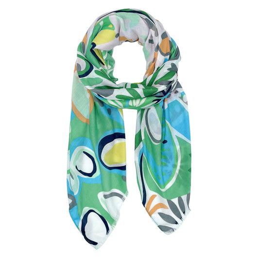 Tropical Leaf Floral Scarf Shawl (Green, Orange)