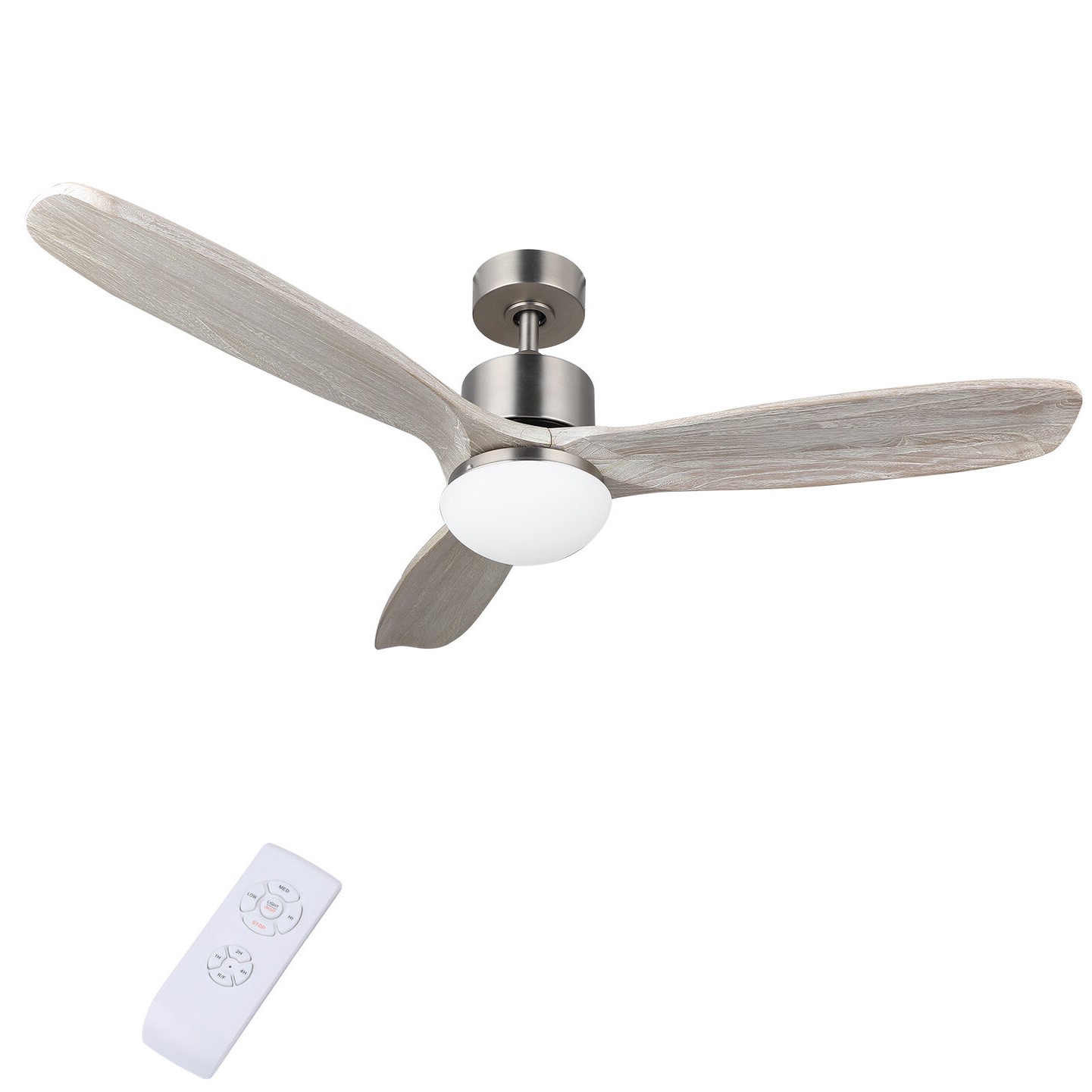 52 White Washed Brushed Nickel Ceiling Fan With Led Light Salty Home