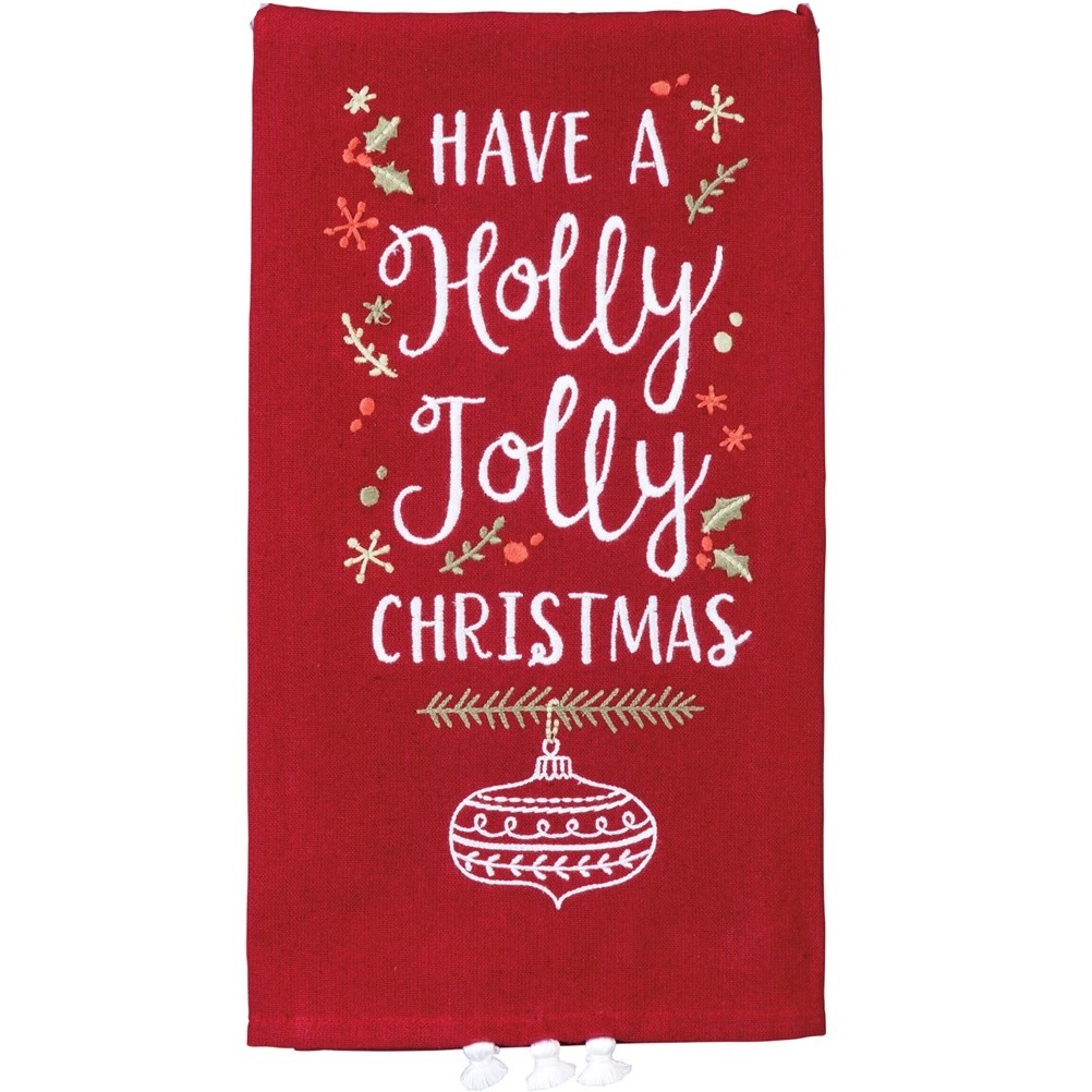 Holly Jolly Christmas Kitchen Towel Embroidered Towel